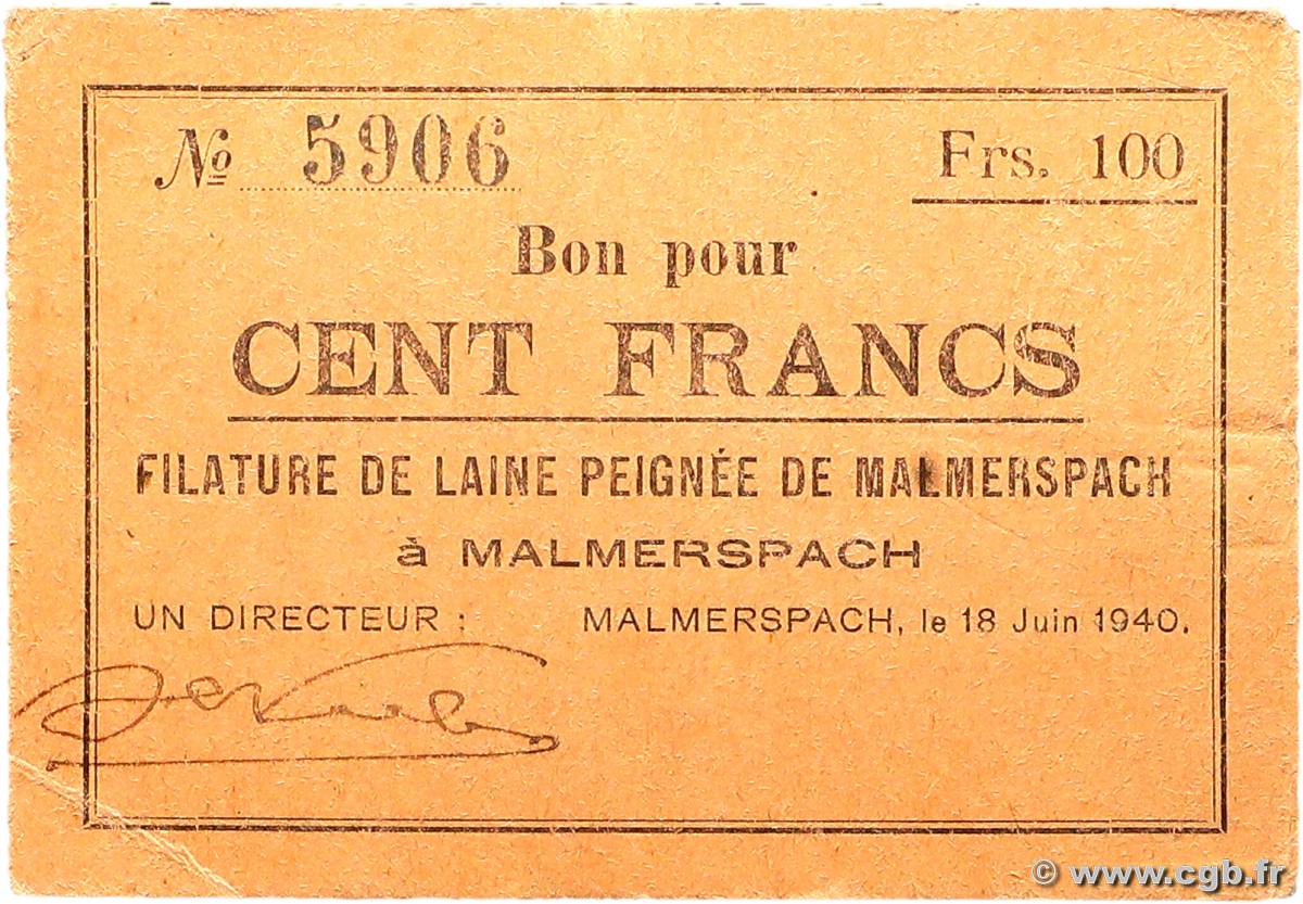100 Francs FRANCE regionalismo e varie Malmerspach 1940 BU.45.05 BB