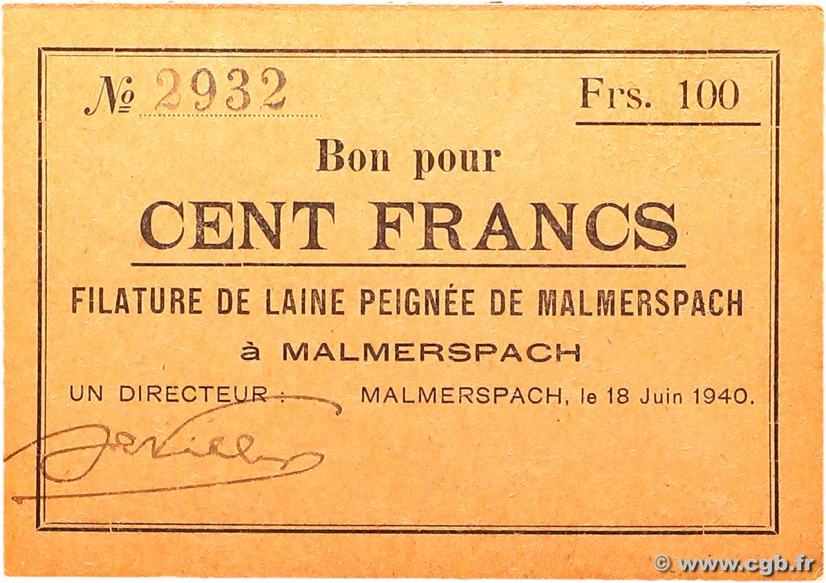 100 Francs FRANCE régionalisme et divers Malmerspach 1940 BU.45.05 SPL