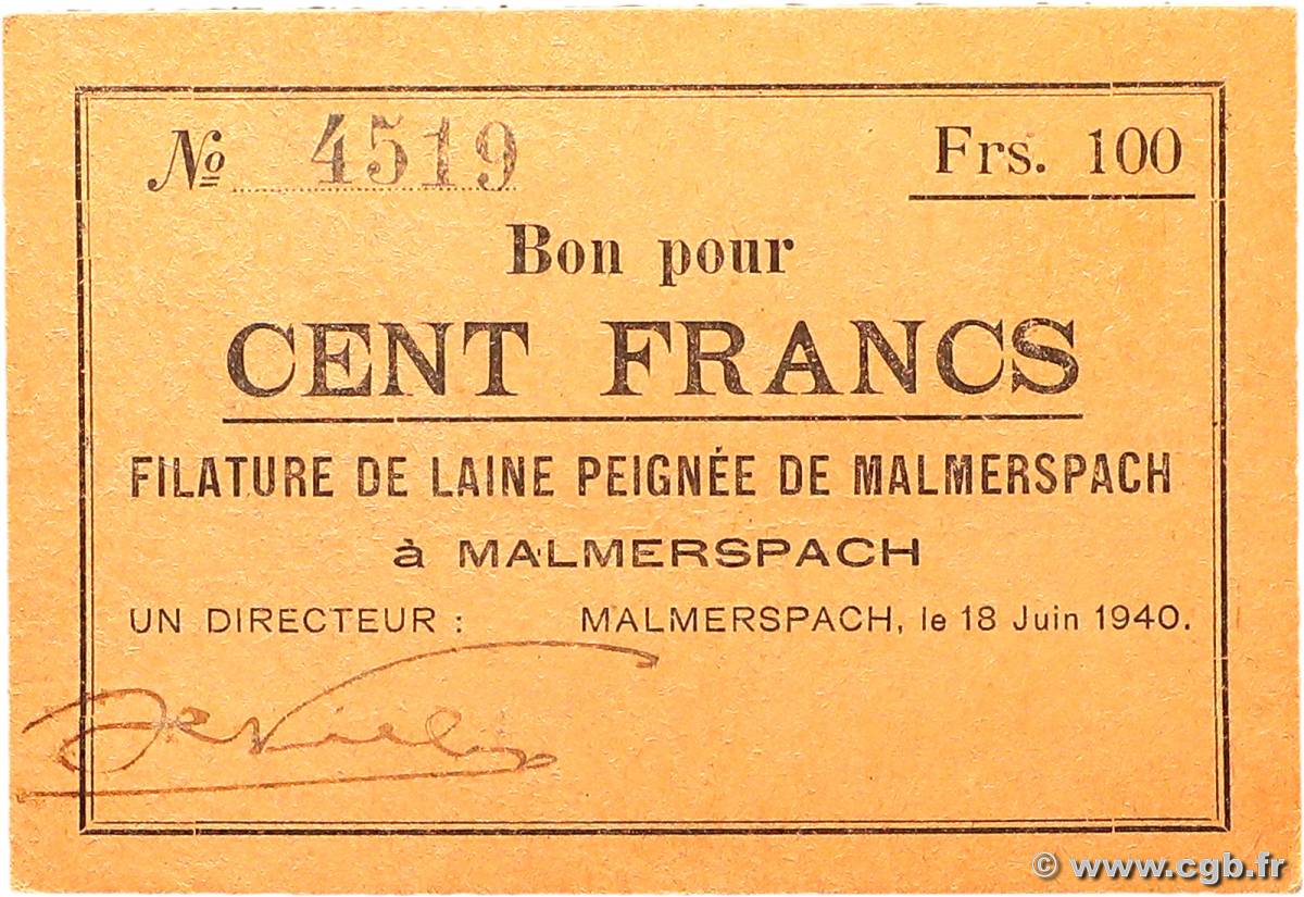 100 Francs FRANCE régionalisme et divers Malmerspach 1940 BU.45.05 SPL