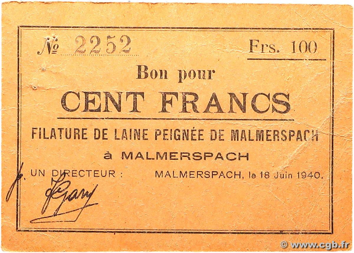 100 Francs FRANCE régionalisme et divers Malmerspach 1940 BU.45.03 TTB