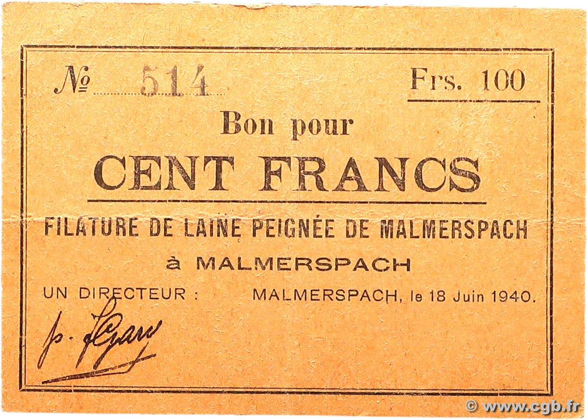 100 Francs FRANCE régionalisme et divers Malmerspach 1940 BU.45.03 TTB