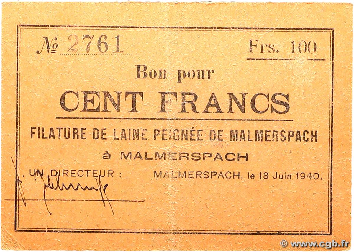 100 Francs FRANCE régionalisme et divers Malmerspach 1940 BU.45.06 TTB