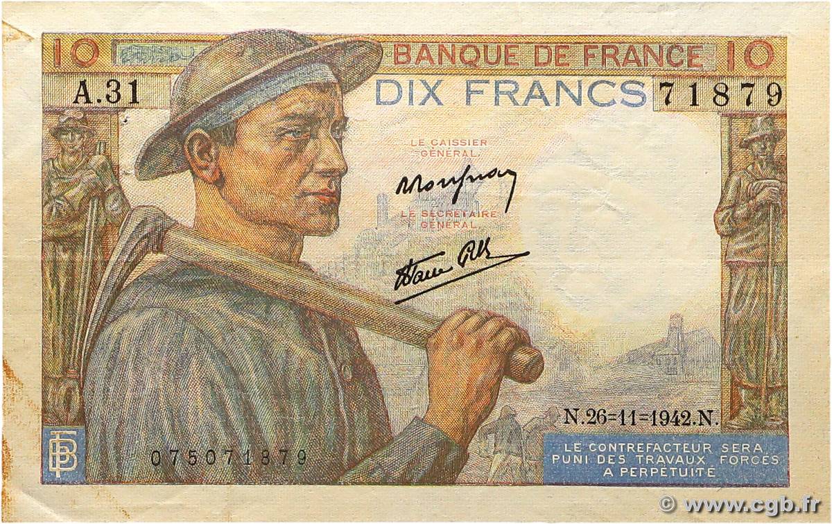 10 Francs MINEUR FRANCIA  1942 F.08.06 MBC