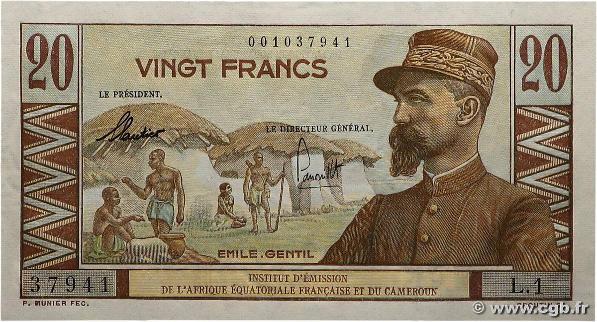 20 Francs Émile Gentil IE AFRIQUE ÉQUATORIALE FRANÇAISE  1957 A.139a NEUF
