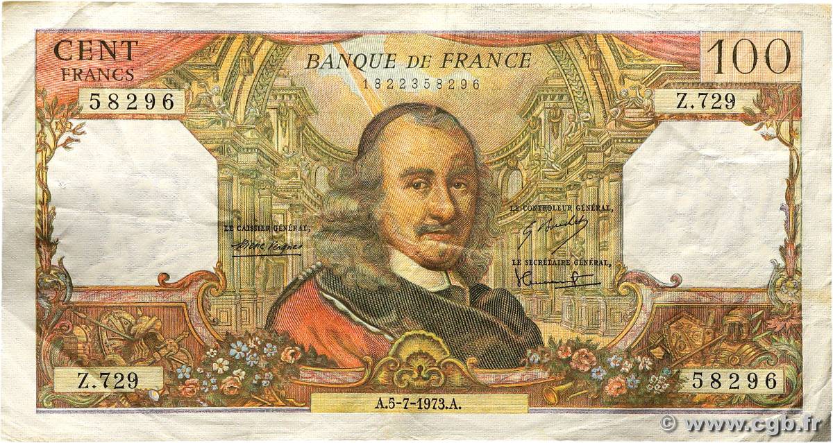 100 Francs CORNEILLE FRANCIA  1973 F.65.43 MBC