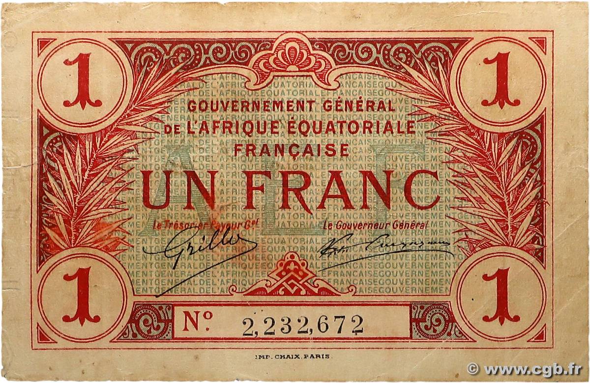 1 Franc type 1917 AFRIQUE ÉQUATORIALE FRANÇAISE  1923 A.102e TB+