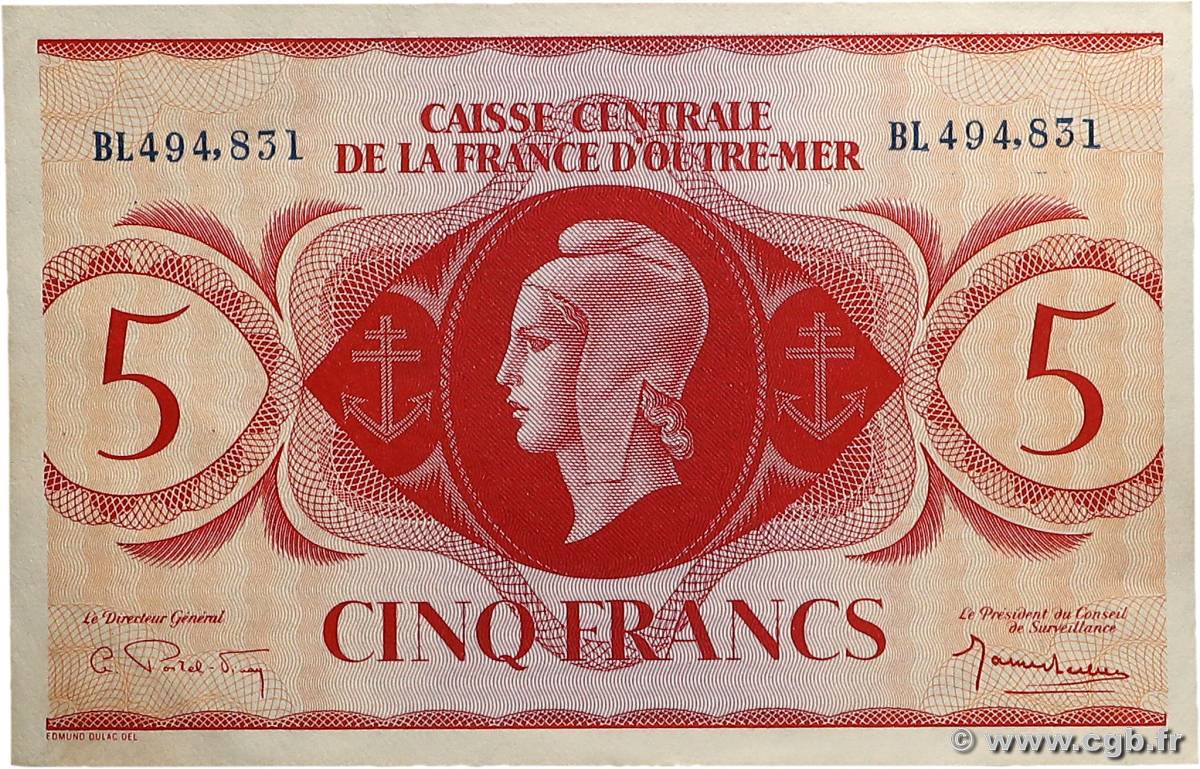 5 Francs Marianne CCFOM AFRIQUE ÉQUATORIALE FRANÇAISE  1944 A.124f SPL+