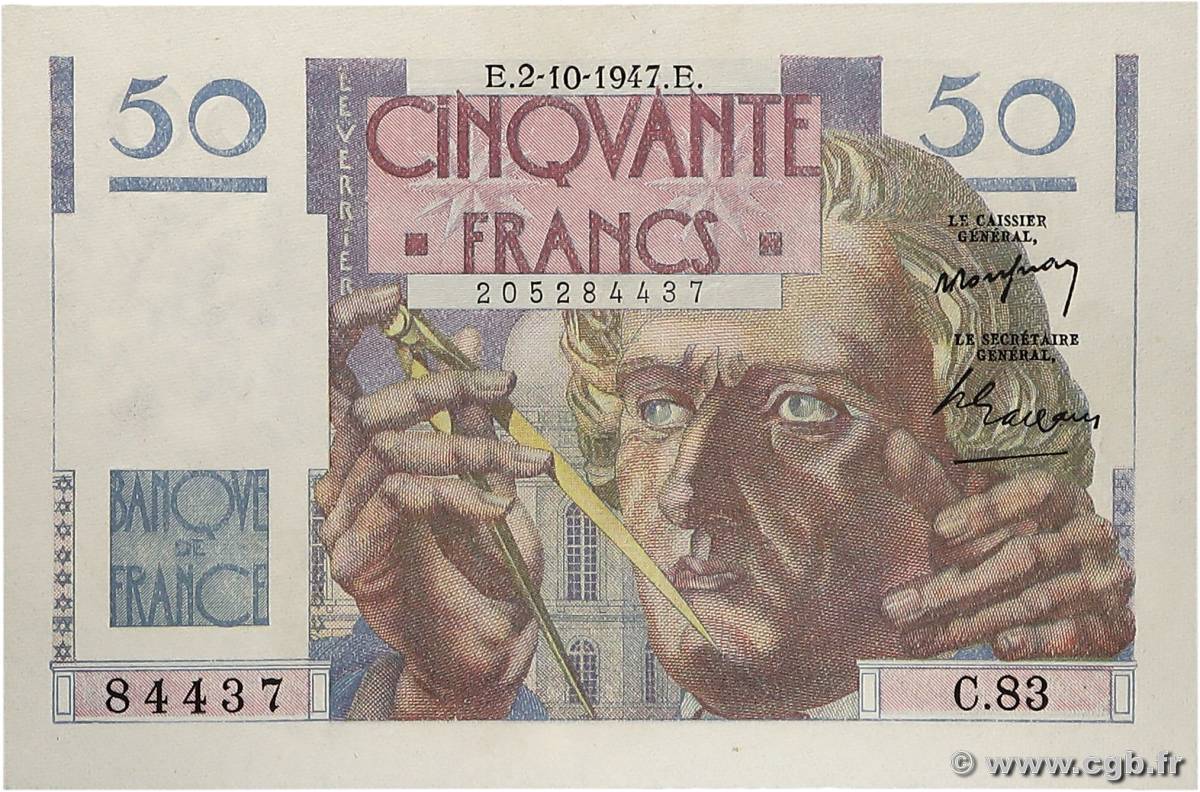 50 Francs LE VERRIER FRANCE  1947 F.20.09 SPL
