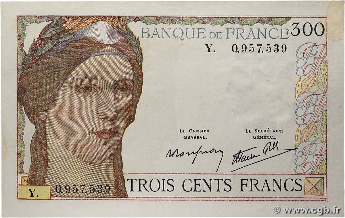 300 Francs FRANCE  1939 F.29.03 XF-
