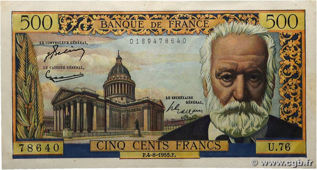 500 Francs VICTOR HUGO FRANCE  1955 F.35.05 SUP+