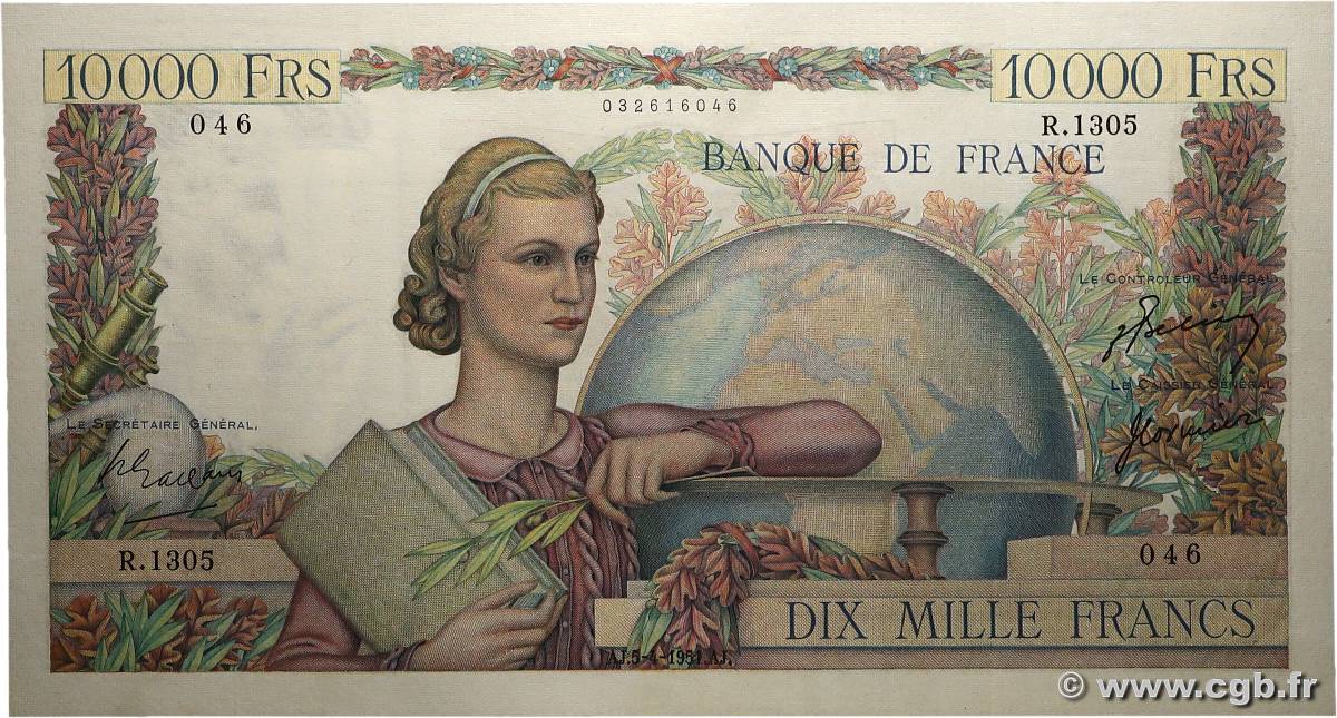 10000 Francs GÉNIE FRANÇAIS FRANCIA  1951 F.50.49 EBC