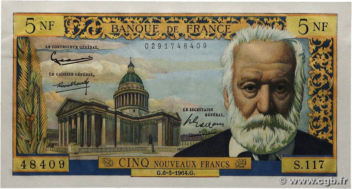 5 Nouveaux Francs VICTOR HUGO FRANKREICH  1964 F.56.15 fST
