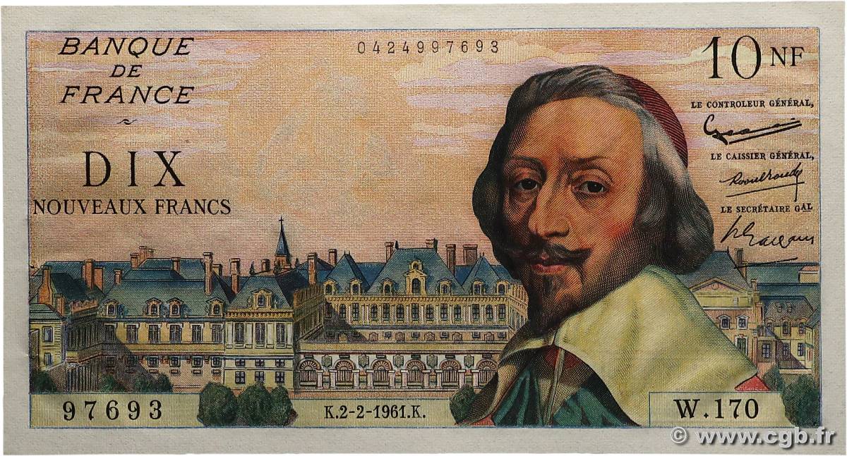 10 Nouveaux Francs RICHELIEU FRANCE  1961 F.57.14 SPL
