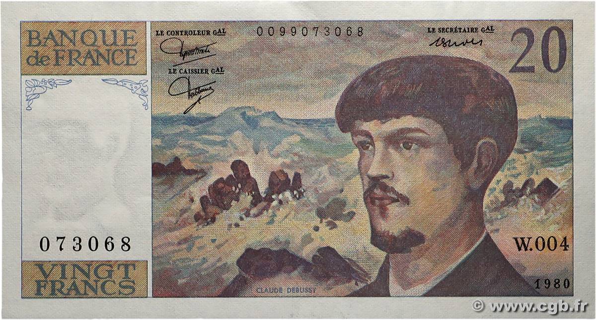 20 Francs DEBUSSY FRANCE  1980 F.66.01W4 SPL+