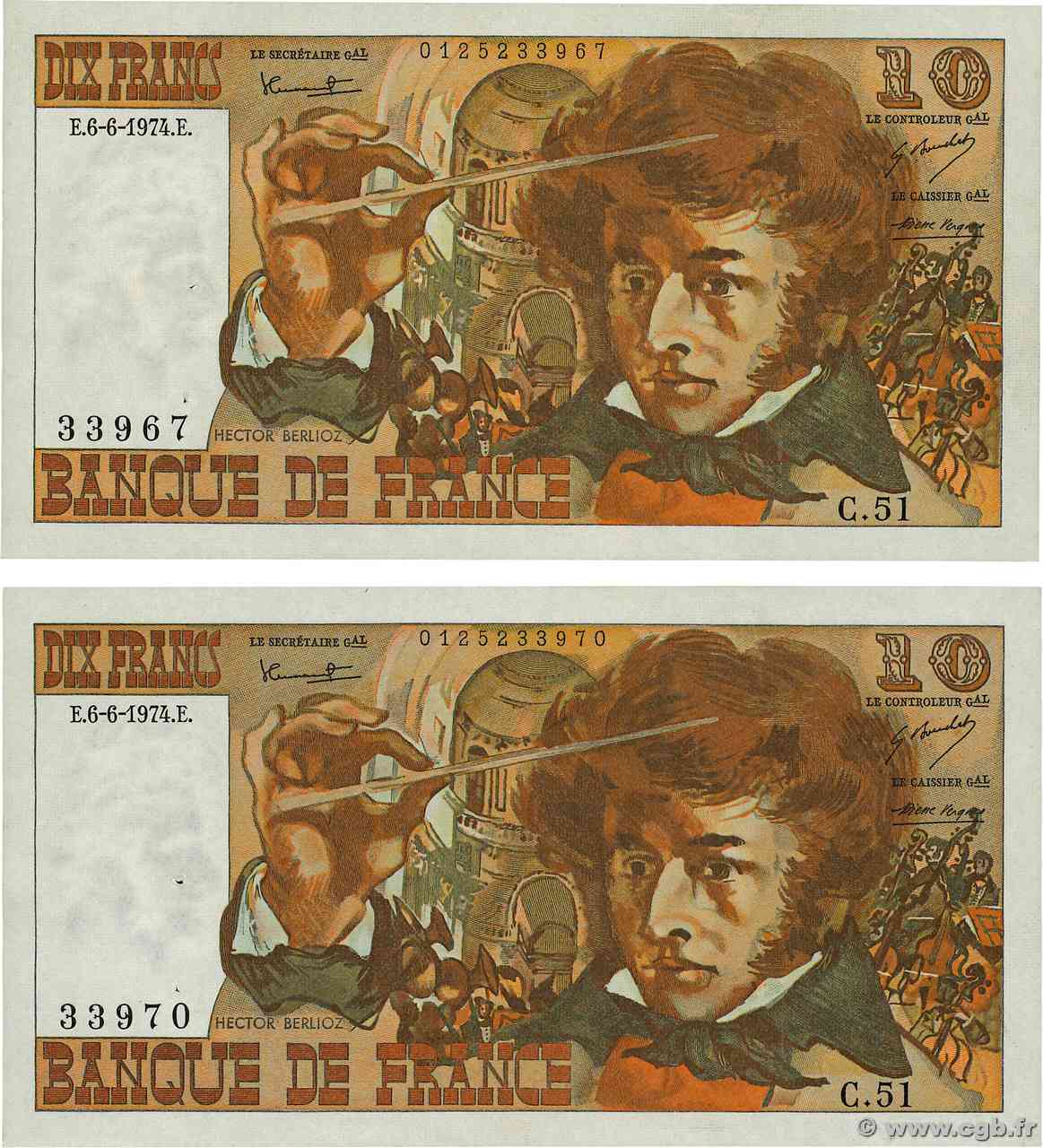 10 Francs BERLIOZ Fauté FRANCIA  1974 F.63U.05 q.AU
