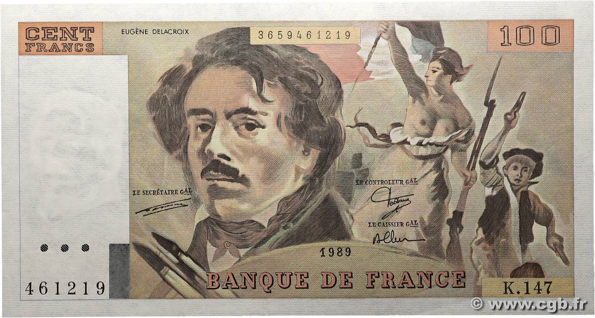 100 Francs DELACROIX modifié FRANCE  1989 F.69.13c UNC
