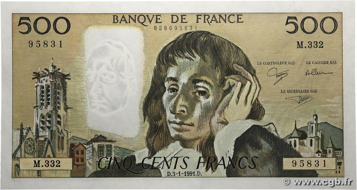 500 Francs PASCAL FRANCE  1991 F.71.46 pr.NEUF