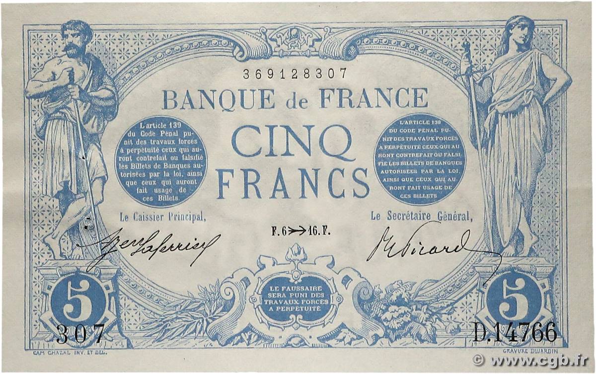 5 Francs BLEU FRANCE  1916 F.02.45 pr.SPL