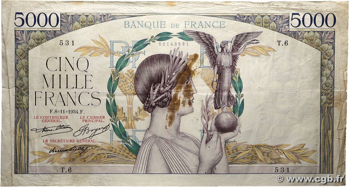 5000 Francs VICTOIRE FRANCE  1934 F.44.01 TB