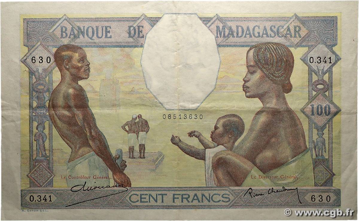 100 Francs MADAGASCAR  1937 P.040 VF+