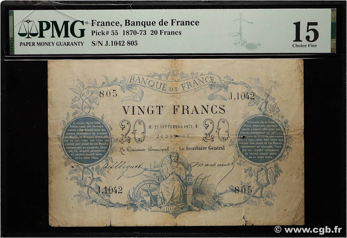 20 Francs type 1871 - Bleu FRANCE  1872 F.A46.03 F