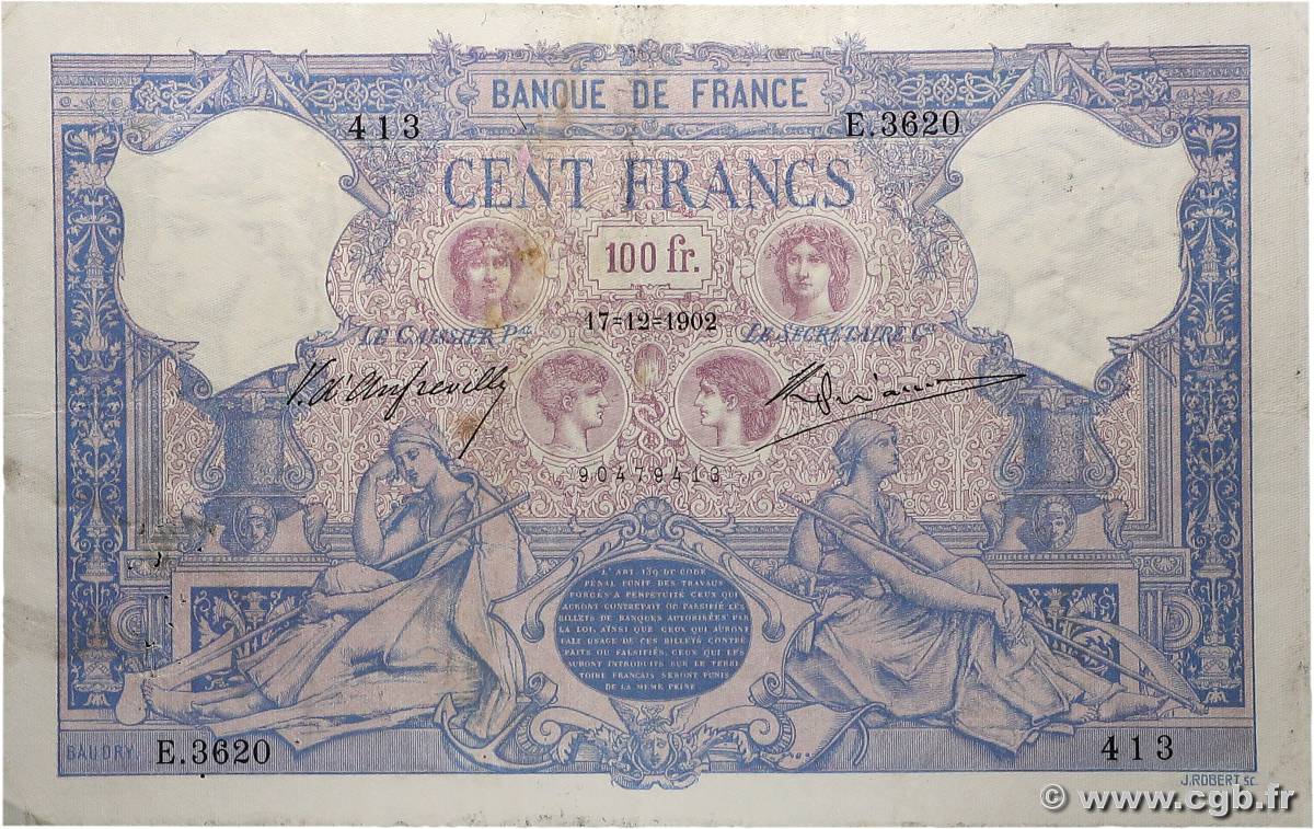 100 Francs BLEU ET ROSE FRANCE  1902 F.21.16 TB