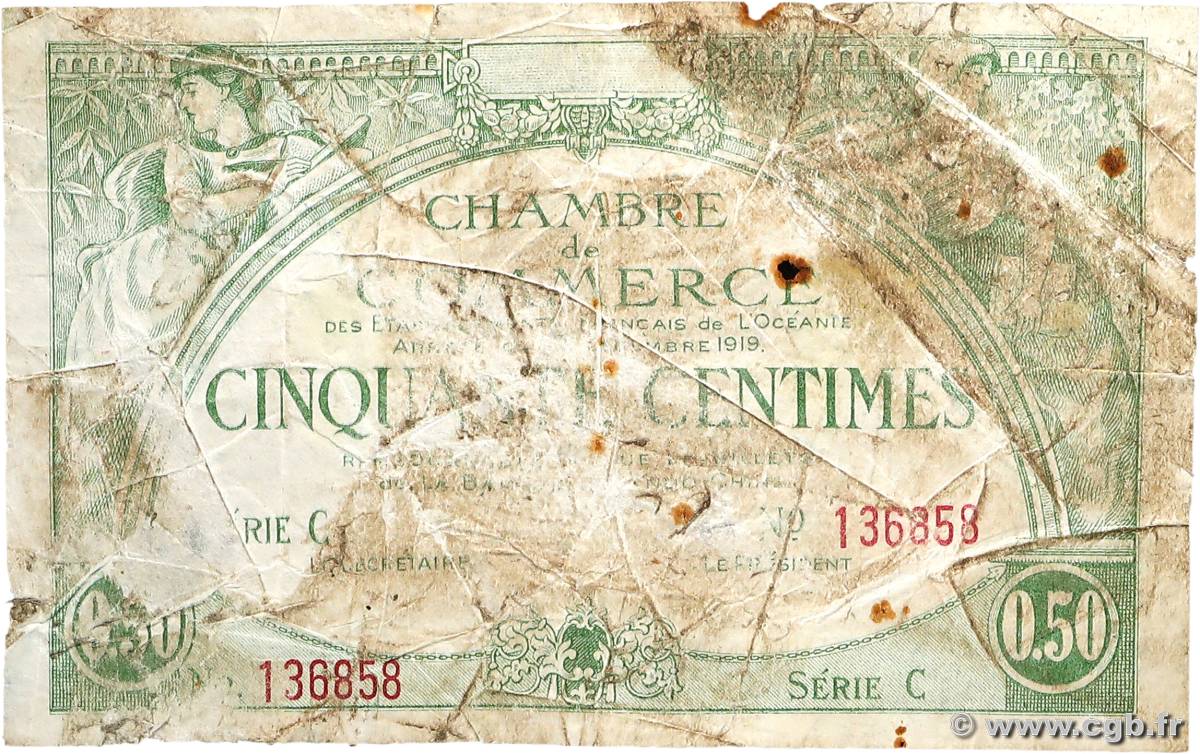 50 Centimes OCEANIA  1919 P.02b G