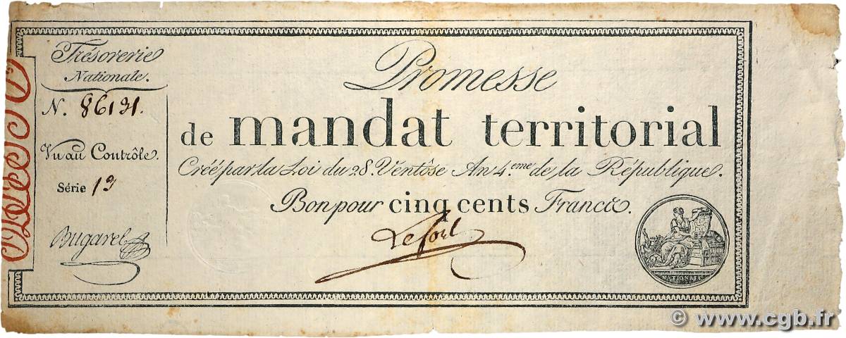 500 Francs avec série FRANCE  1796 Ass.62b TTB