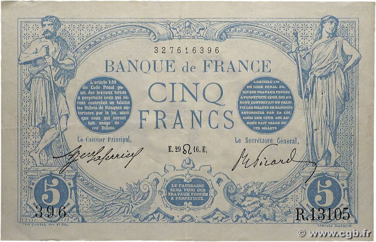 5 Francs BLEU FRANCIA  1916 F.02.41 q.SPL