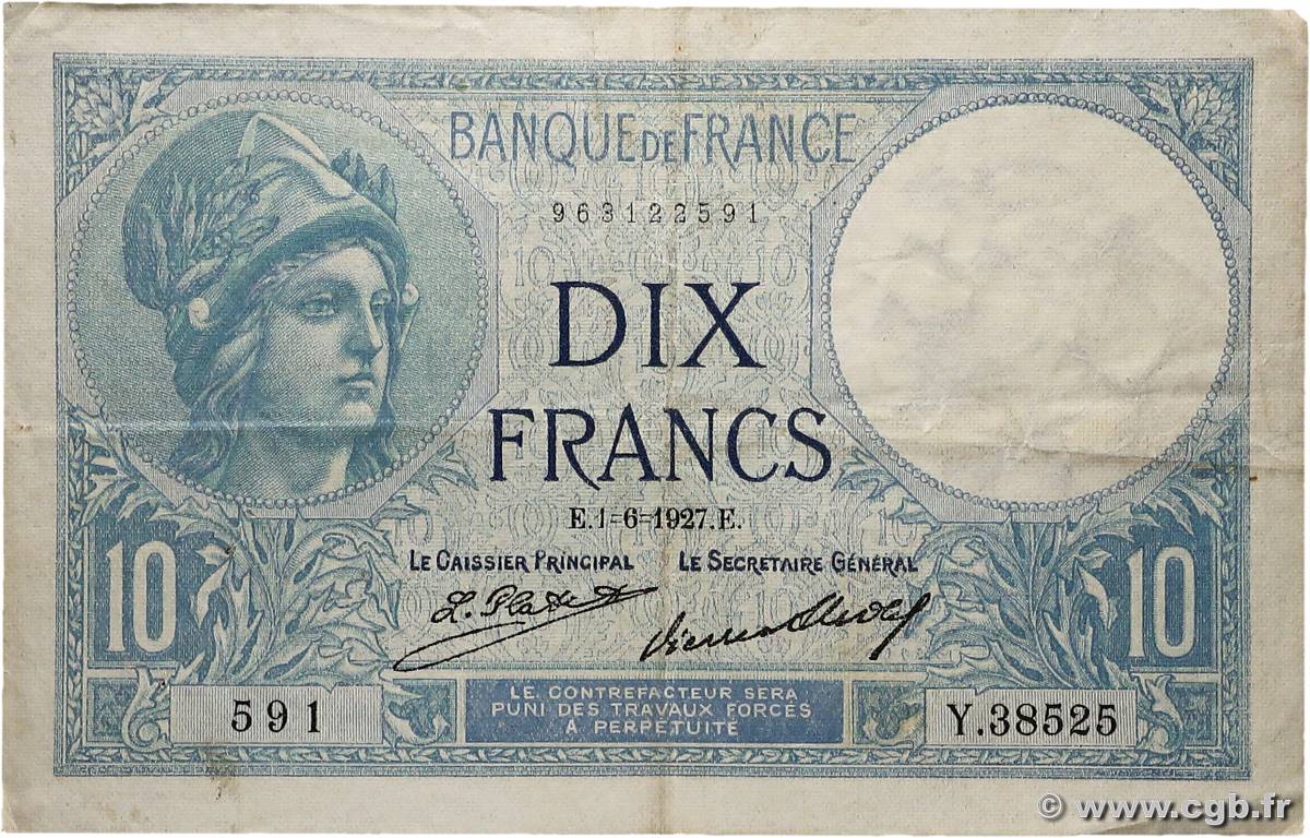 10 Francs MINERVE FRANCE  1927 F.06.12 F