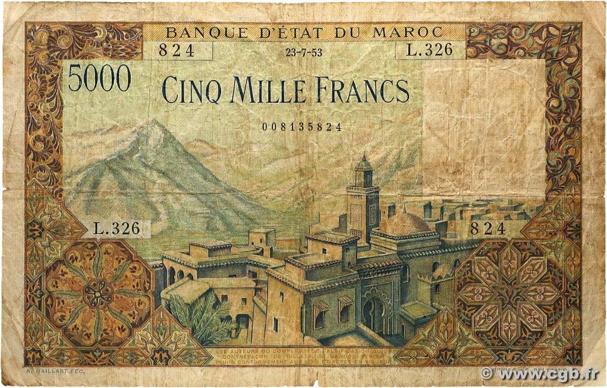 5000 Francs MAROC  1953 P.49 B