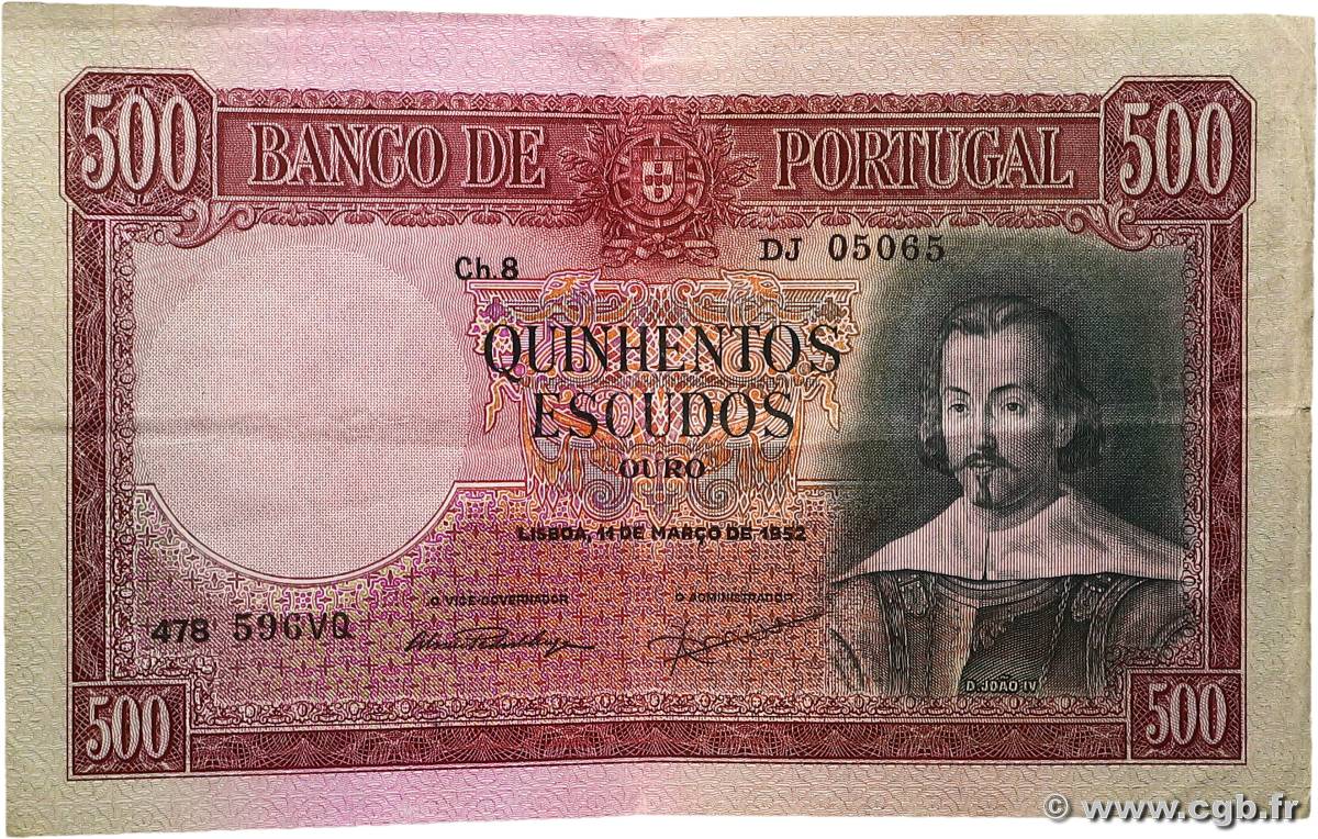 500 Escudos PORTUGAL  1952 P.158 TTB