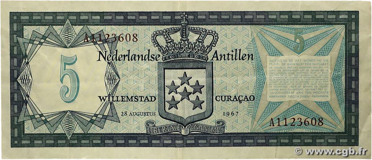 5 Gulden ANTILLES NÉERLANDAISES  1967 P.08a TTB+