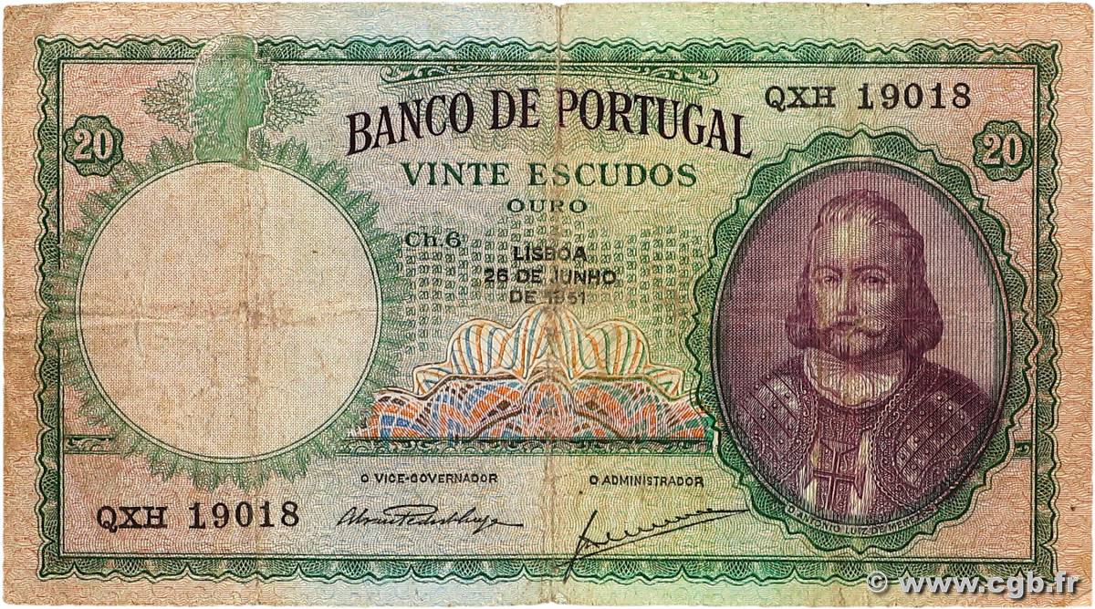 20 Escudos PORTUGAL  1951 P.153a B+