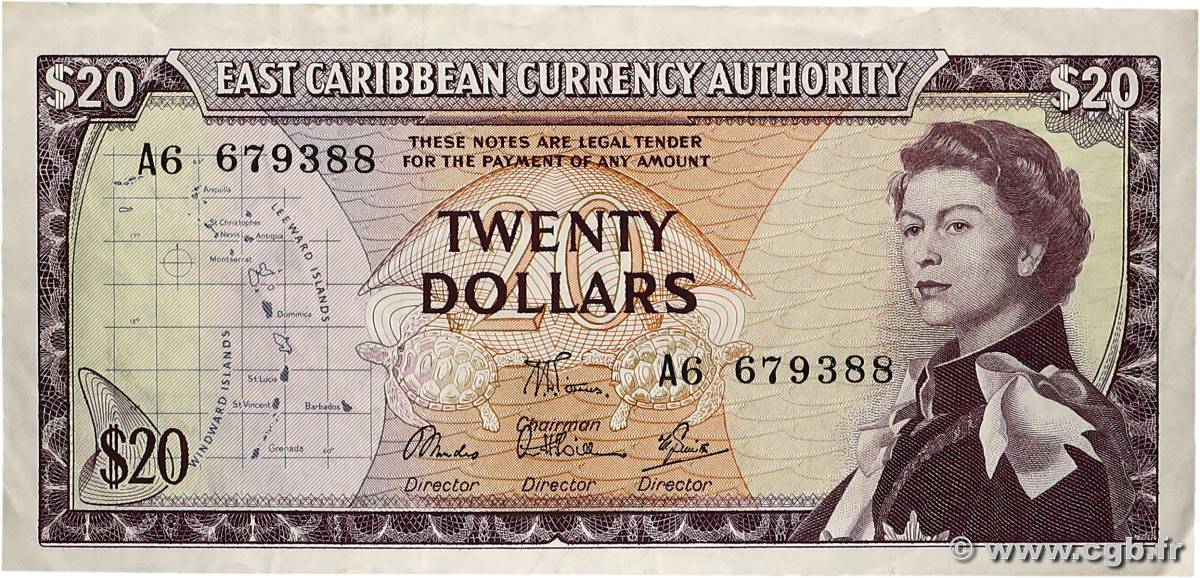 20 Dollars CARAÏBES  1965 P.15e TTB+