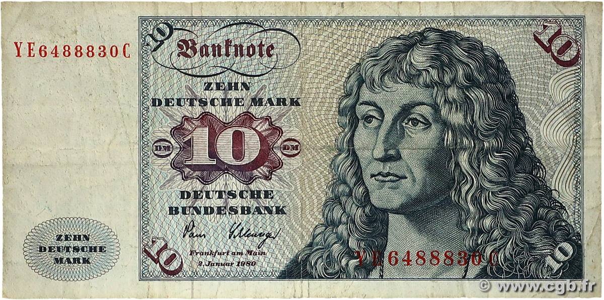 10 Deutsche Mark GERMAN FEDERAL REPUBLIC  1980 P.31 F