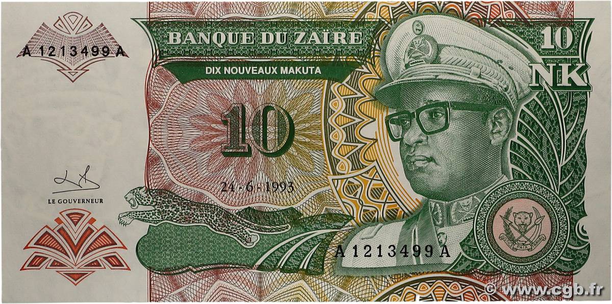 10 Nouveaux Zaïres ZAIRE  1993 P.55 FDC