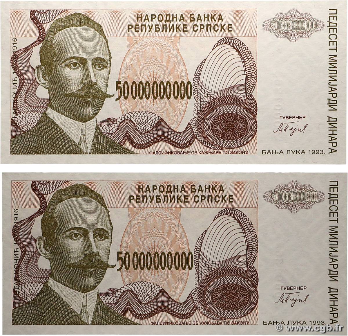 50 Milliards Dinara Consécutifs BOSNIE HERZÉGOVINE  1993 P.160ar NEUF