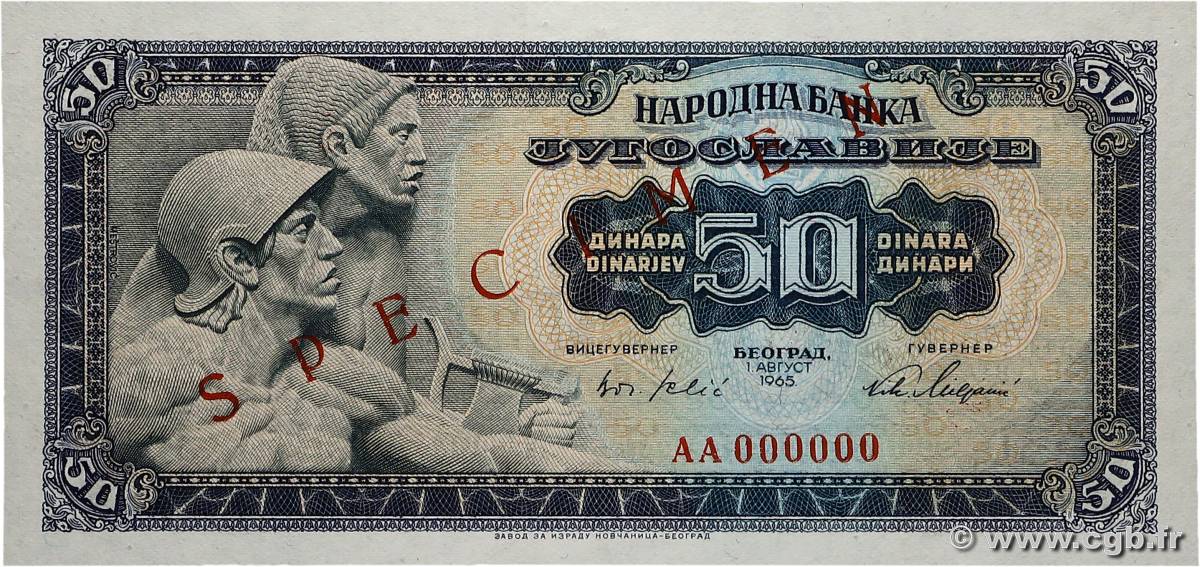 50 Dinara Spécimen YOUGOSLAVIE  1965 P.079s NEUF