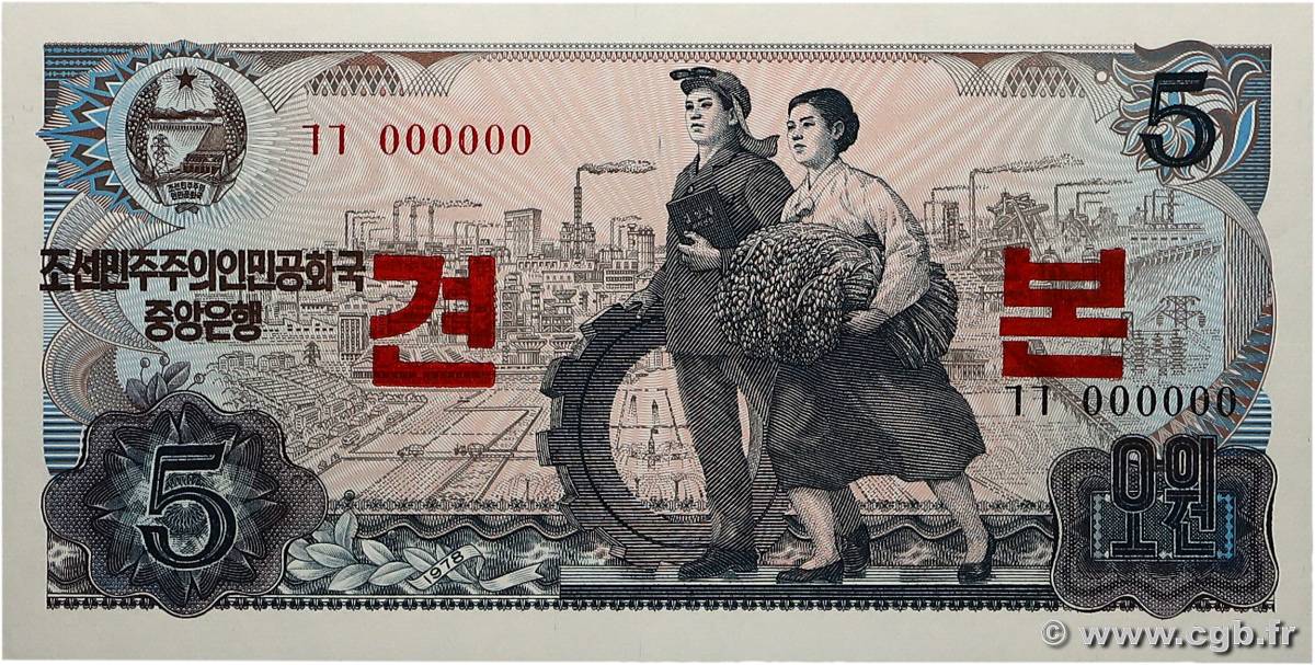 5 Won Spécimen CORÉE DU NORD  1978 P.19s NEUF
