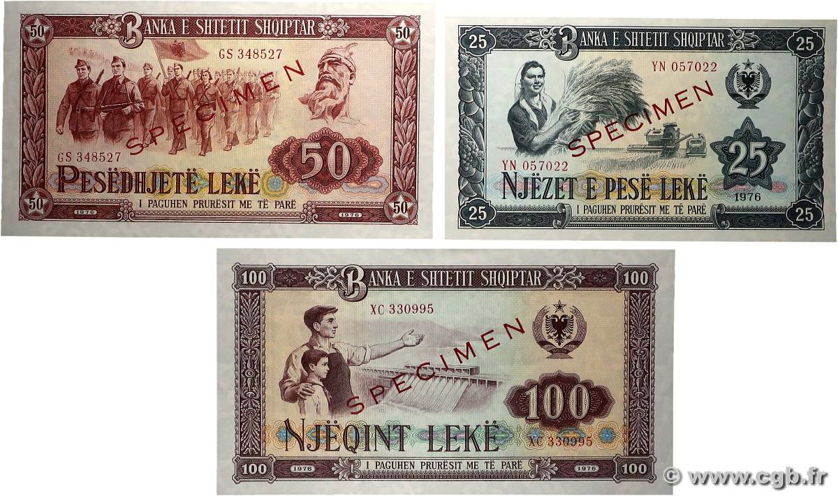 25, 50 et 100 Lekë Spécimen ALBANIE  1976 P.44s2, P.45s2 et P.46s2 NEUF