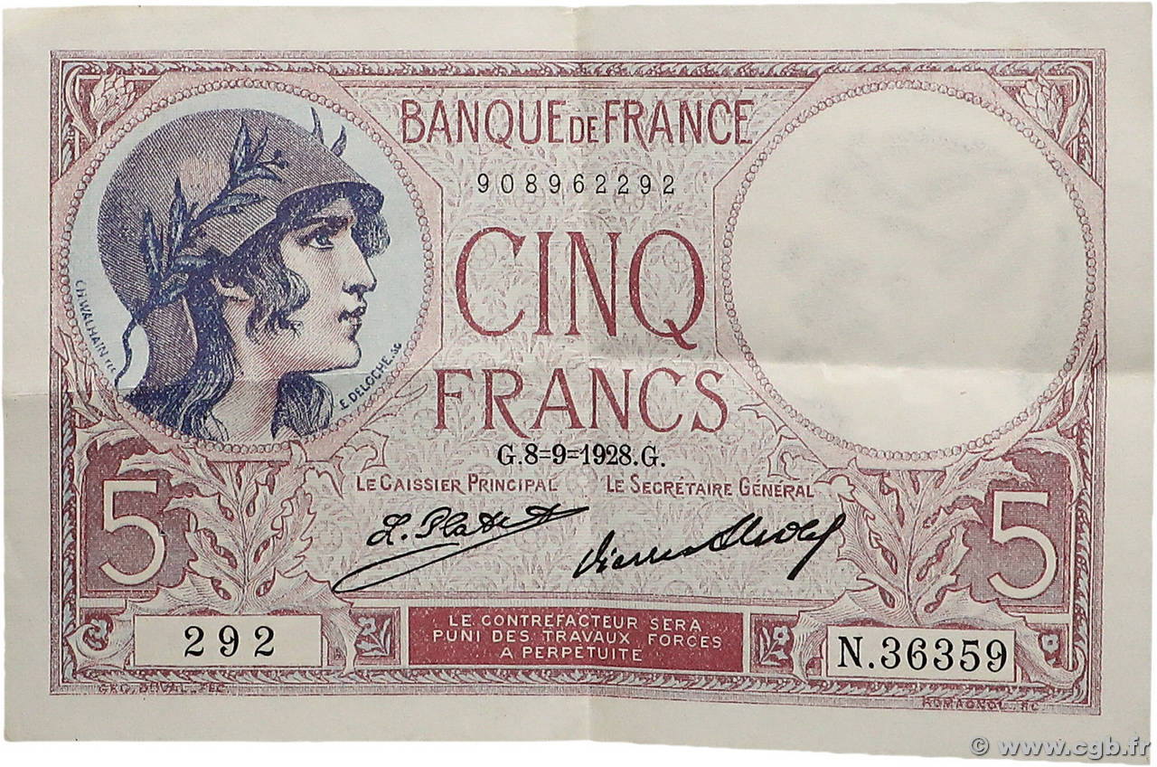 5 Francs FEMME CASQUÉE FRANCE  1928 F.03.12 TTB+