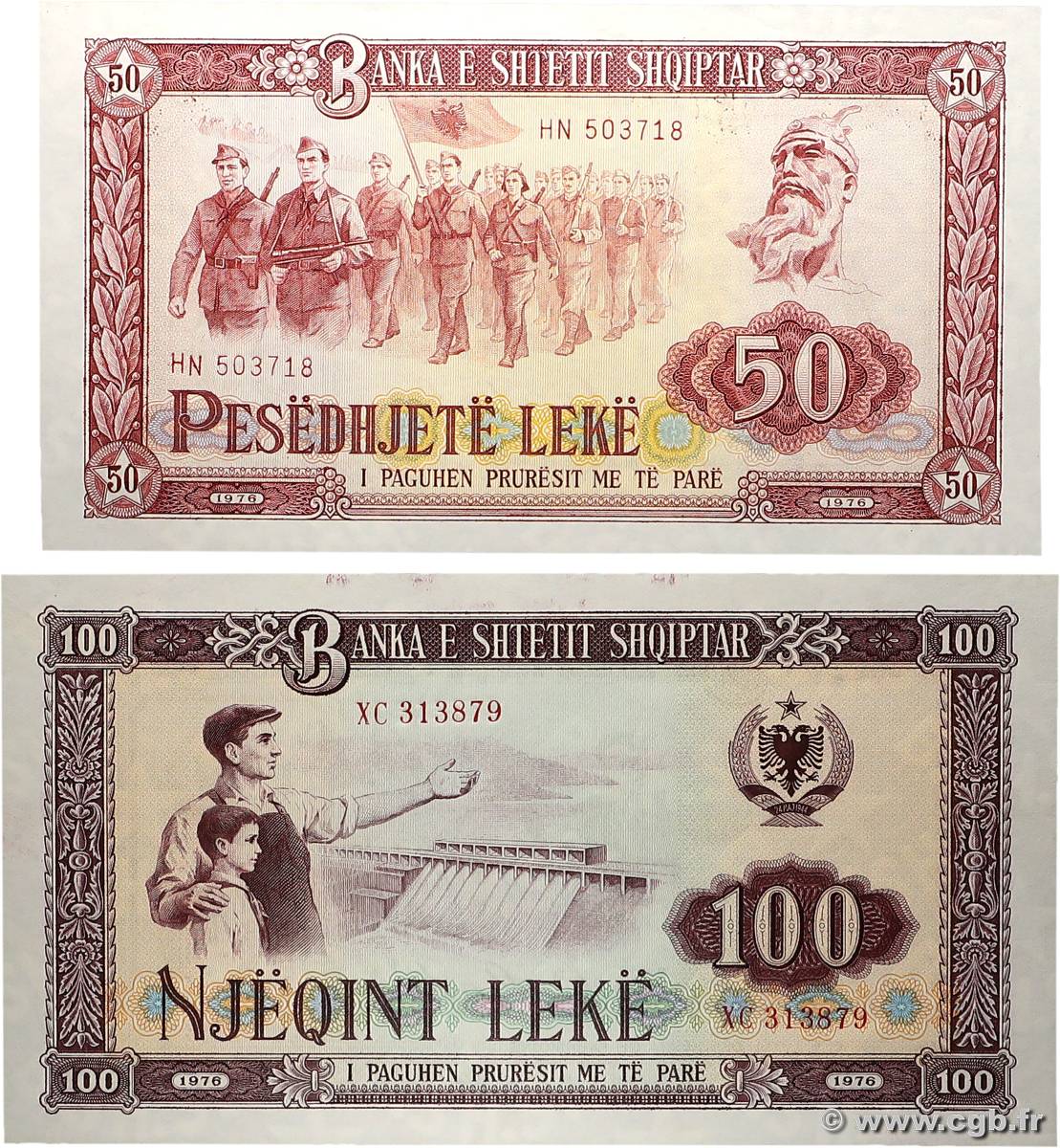 50 et 100 Lekë Lot ALBANIA  1976 P.45a et P.46a UNC