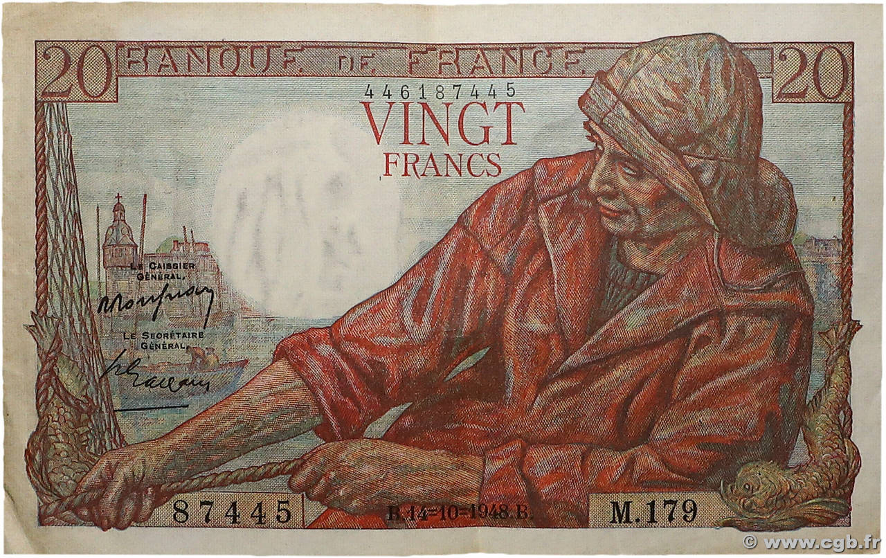 20 Francs PÊCHEUR FRANCE  1948 F.13.13 VF+