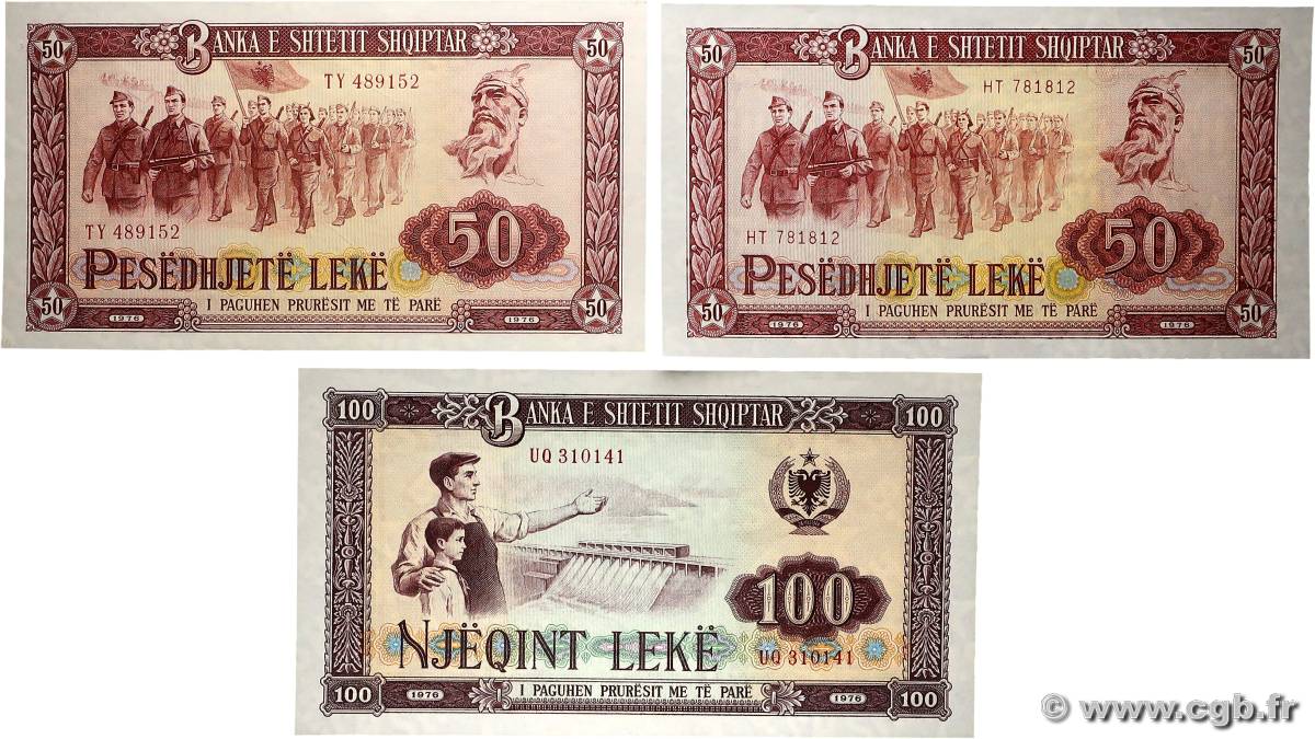50 et 100 Lekë Lot ALBANIE  1976 P.45a/c et P.46a  pr.NEUF