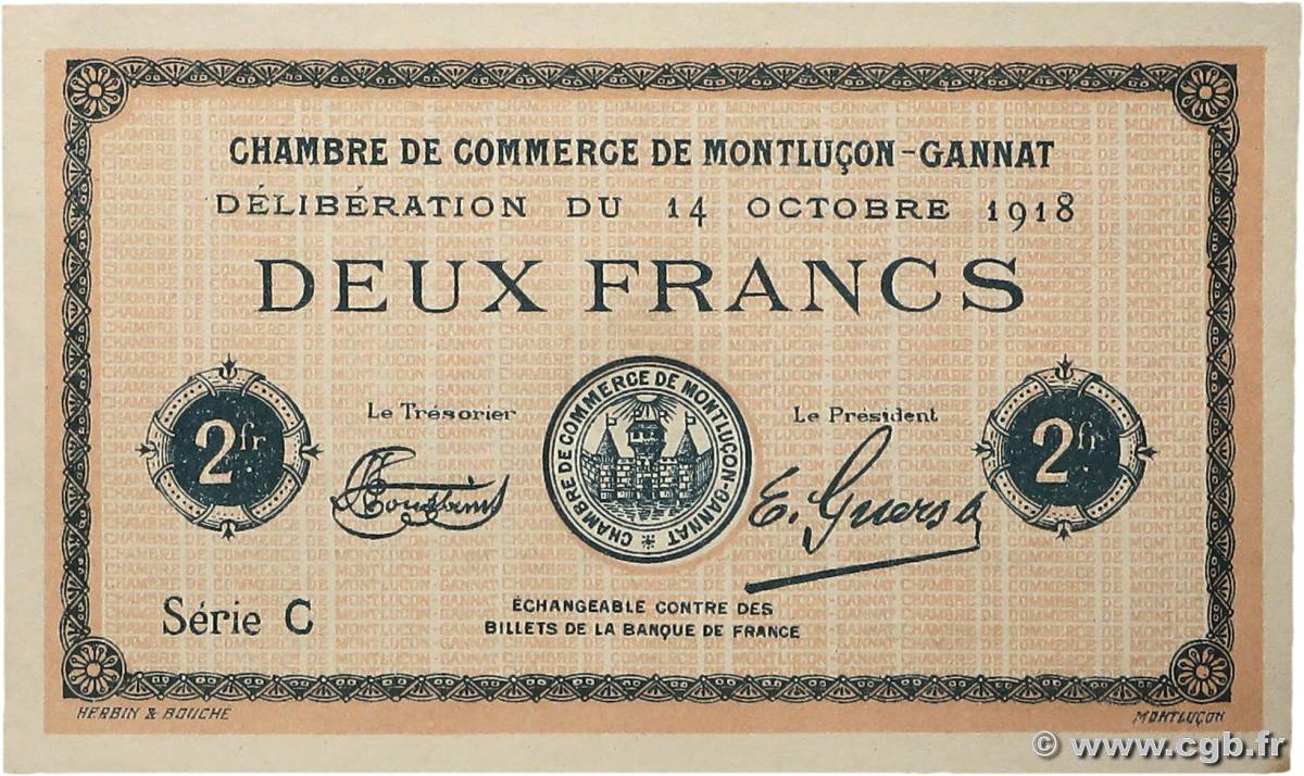 2 Francs Non émis FRANCE régionalisme et divers Montluçon, Gannat 1918 JP.084.49var pr.NEUF