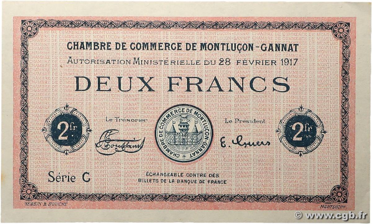 2 Francs Non émis FRANCE régionalisme et divers Montluçon, Gannat 1917 JP.084.34var SPL+