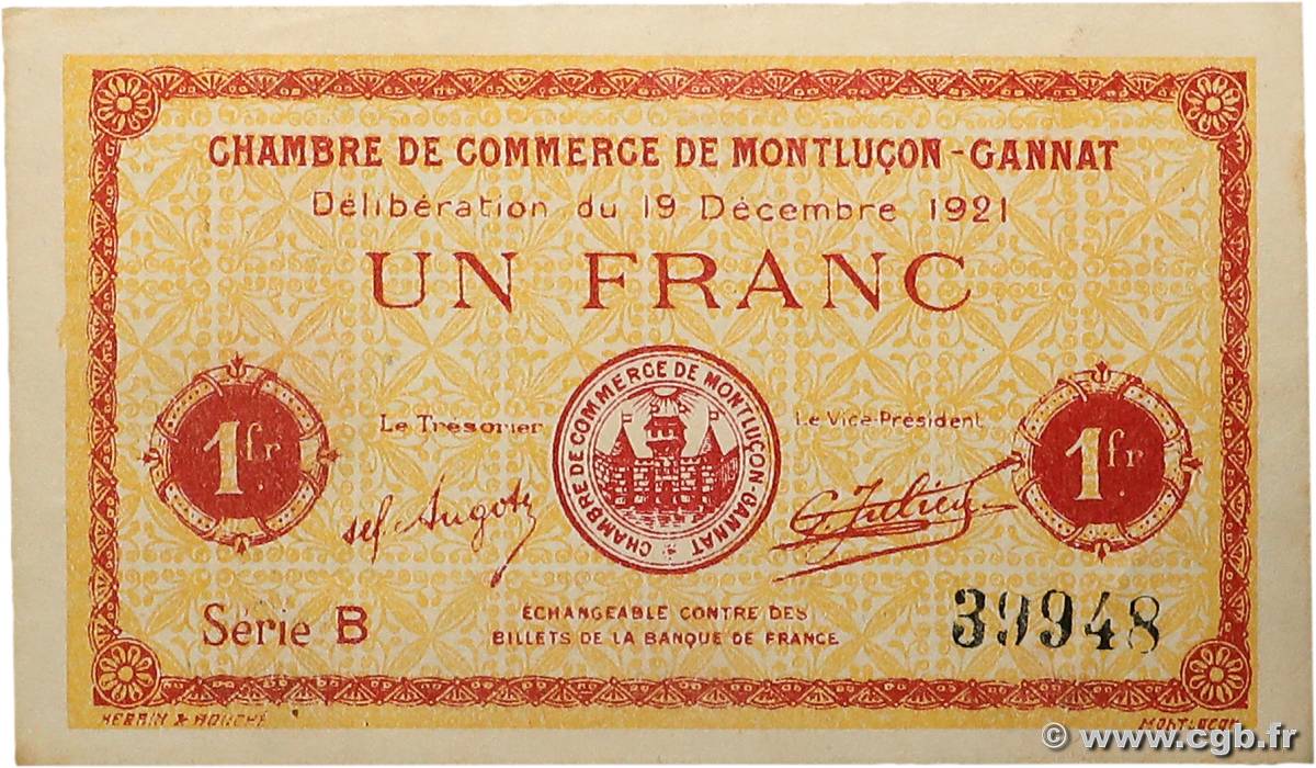 1 Franc FRANCE régionalisme et divers Montluçon, Gannat 1921 JP.084.63 SPL+