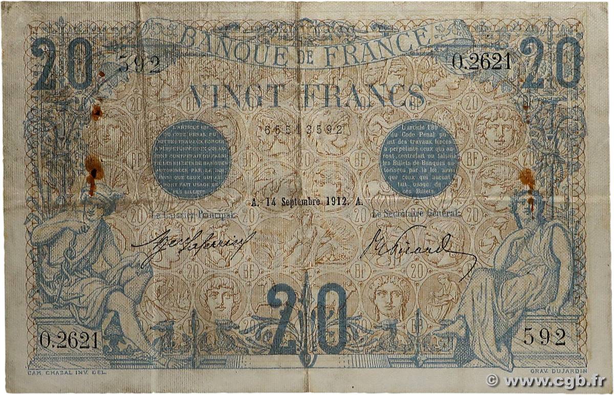20 Francs BLEU FRANCE  1912 F.10.02 TB