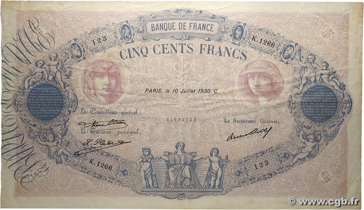 500 Francs BLEU ET ROSE FRANCE  1930 F.30.33 TTB